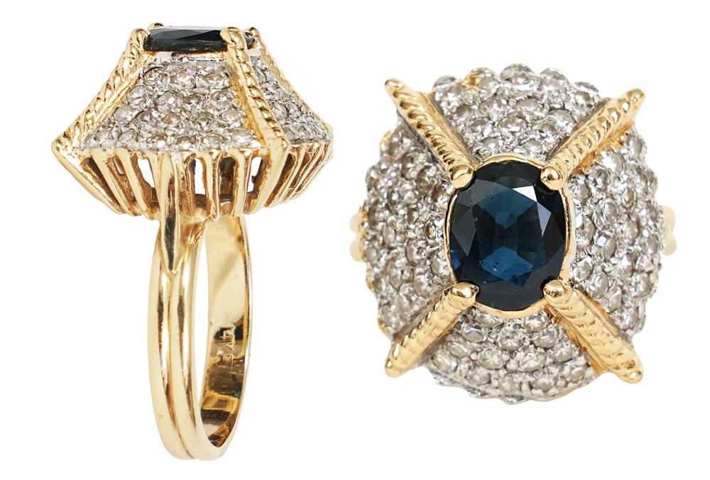 DIAMOND, 14KT GOLD AND SAPPHIRE