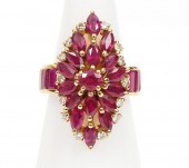 DIAMOND, 18K YG & SYNTHETIC RU