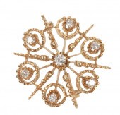 DIAMOND AND 14K YG BROOCHDiamo