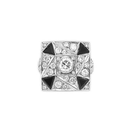 Diamond and Black Onyx Ring 	 
