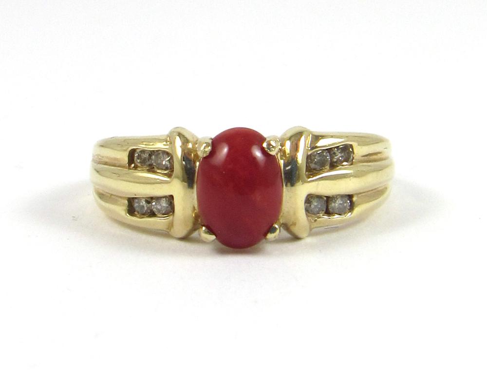 DIAMOND AND RED CORAL RINGDIAMOND