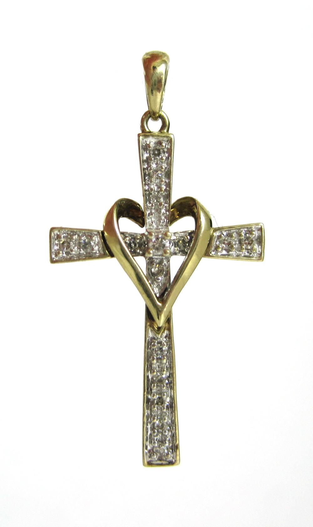DIAMOND AND TEN KARAT GOLD CROSS