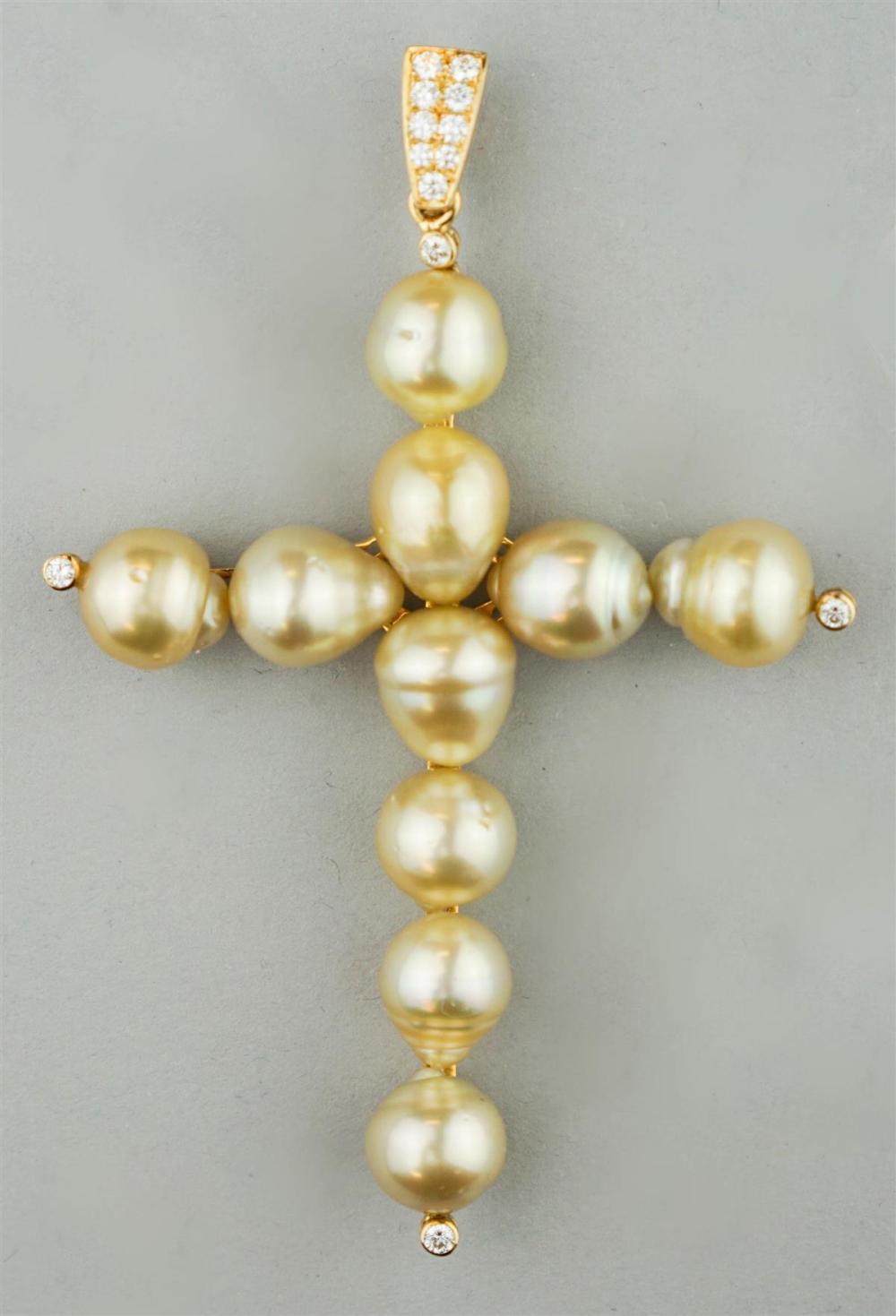 DIAMOND, BAROQUE PEARL CROSS