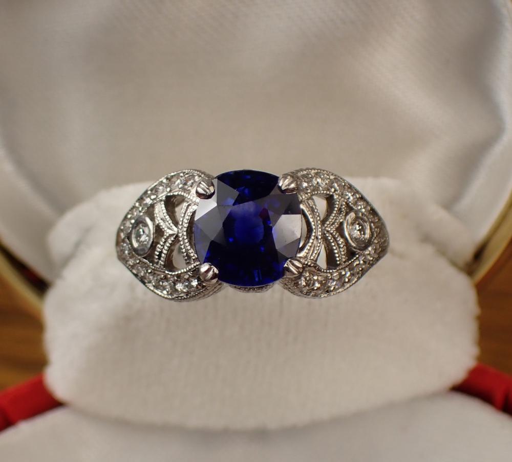 DIAMOND, BLUE SAPPHIRE AND PLATINUM