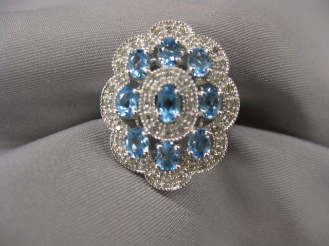 Diamond & Blue Topaz Ring 9 oval