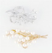 Diamond brooch and pearl brooc