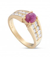DIAMOND, CABOCHON RUBY AND 18K
