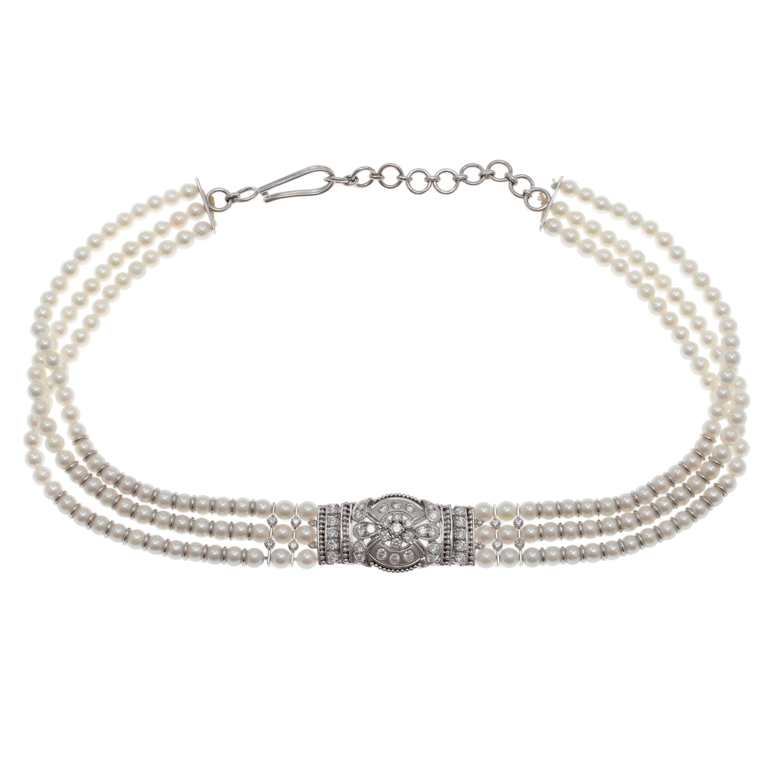 DIAMOND, CULTURED PEARL, 18K COLLAR