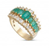 DIAMOND, EMERALD AND 14KT YELL