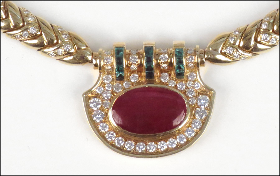 DIAMOND EMERALD AND 18 KARAT YELLOW
