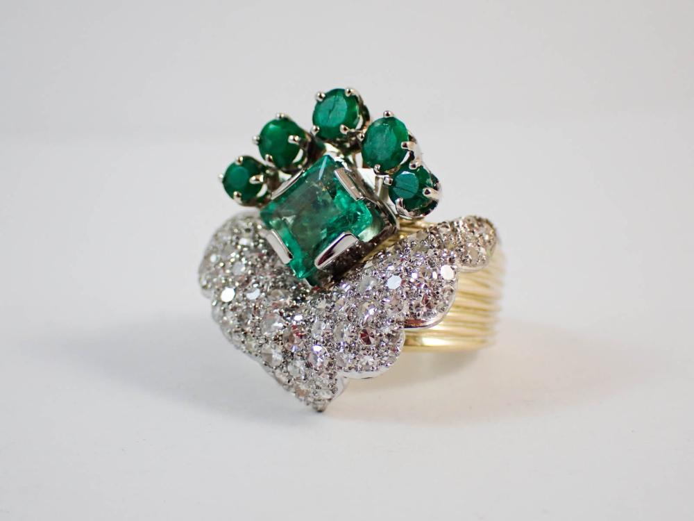 DIAMOND, EMERALD, FOURTEEN KARAT