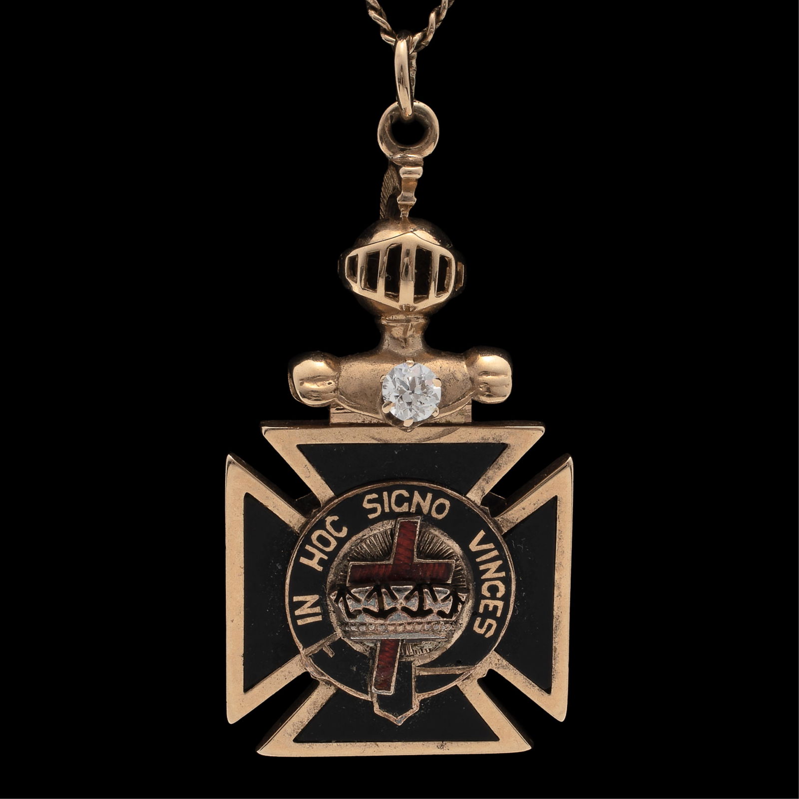 DIAMOND, ENAMEL, 14K MASONIC FOB