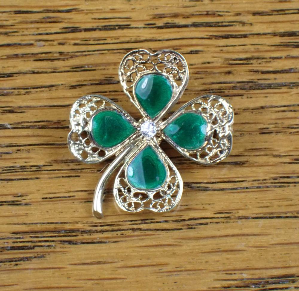 DIAMOND, GREEN ENAMEL AND GOLD