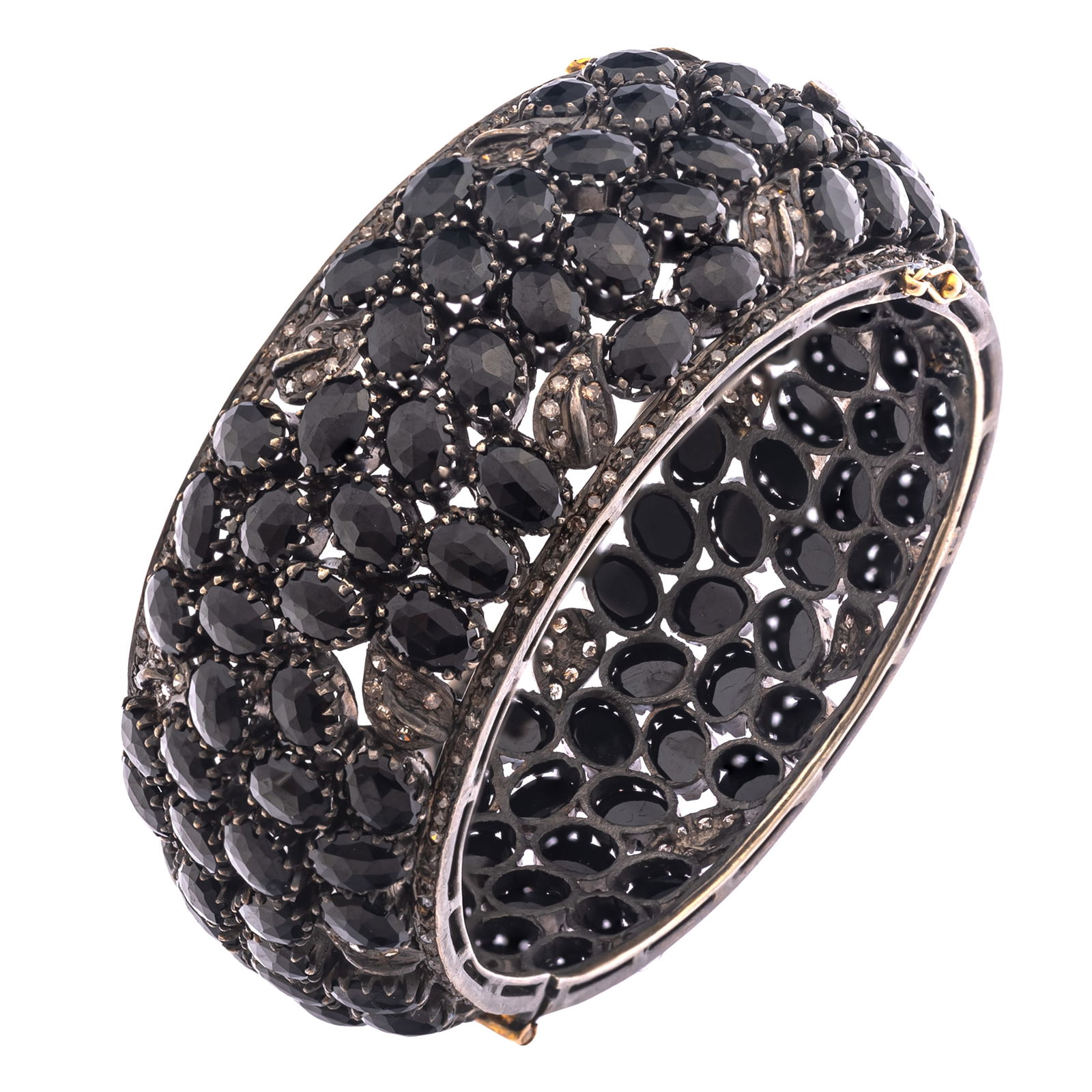 DIAMOND, ONYX, PATINATED SILVER