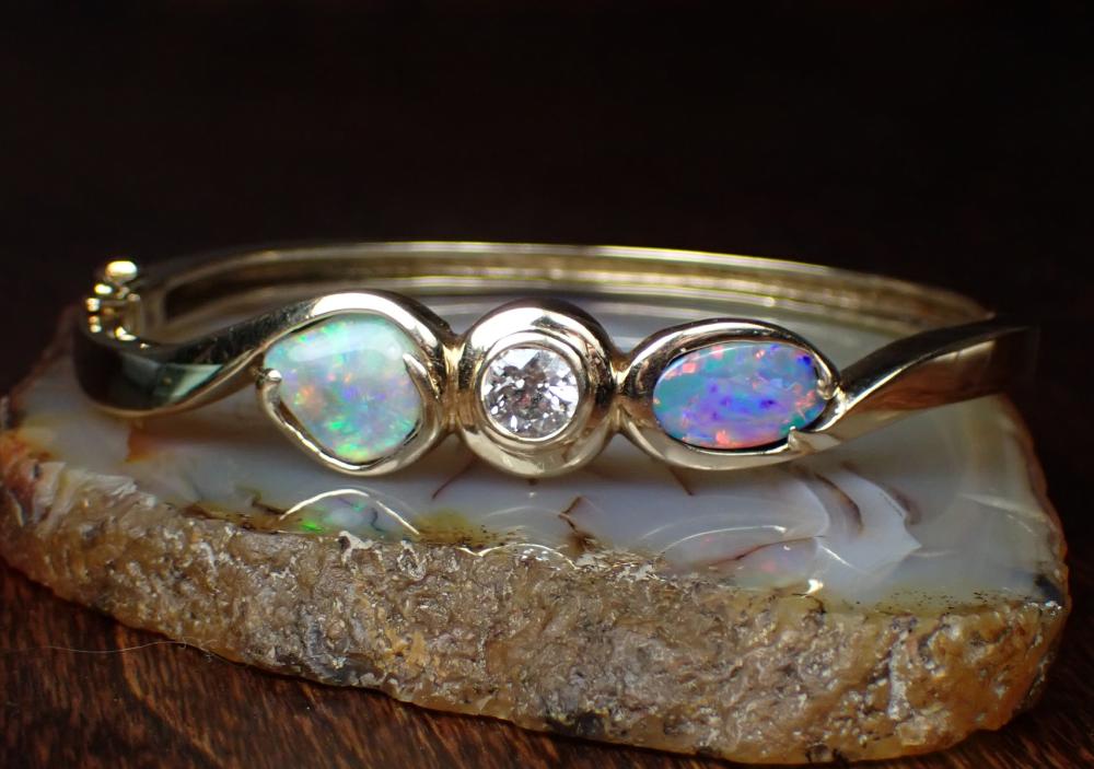 DIAMOND, OPAL AND FOURTEEN KARAT
