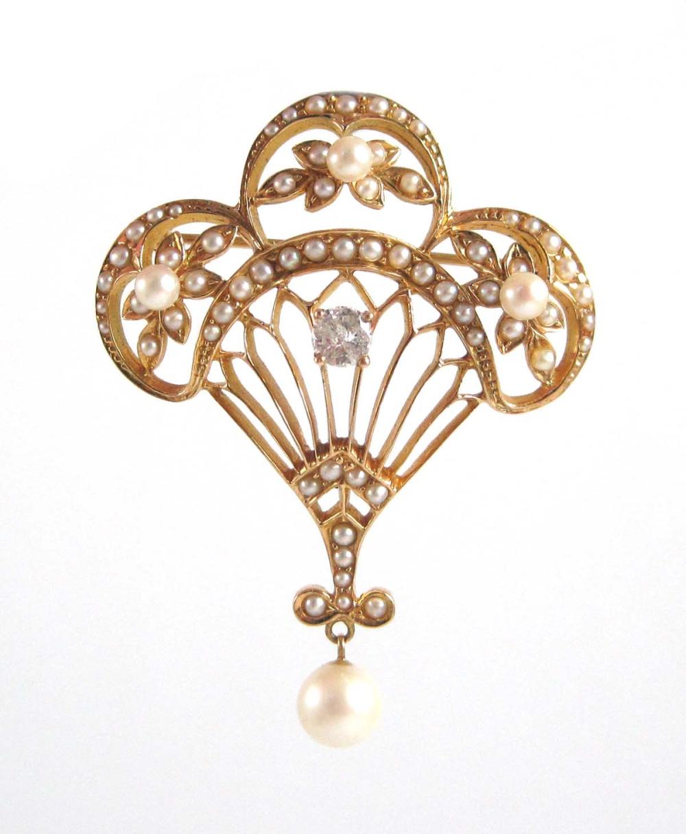 DIAMOND, PEARL AND FOURTEEN KARAT