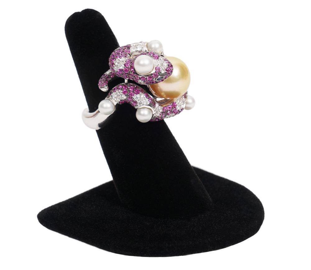 DIAMOND, PEARL & RUBY 18K WG