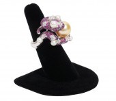 DIAMOND, PEARL & RUBY 18K WG S