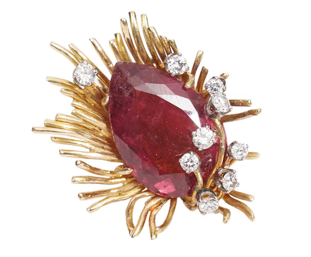 DIAMOND, PINK TOURMALINE & 14K YG