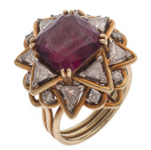 DIAMOND, RHODOLITE GARNET, 14K