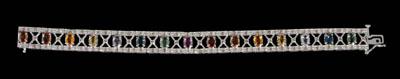 Diamond, sapphire bracelet, 15 oval
