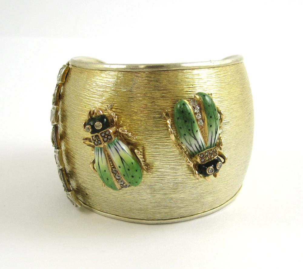DIAMOND, SEED PEARL AND ENAMEL CUFF