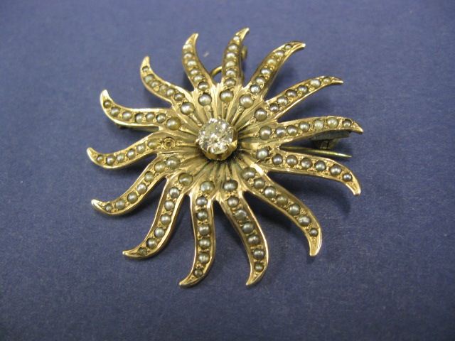Diamond & Seed Pearl Brooch or