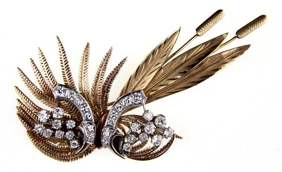 Diamond-set gold brooch