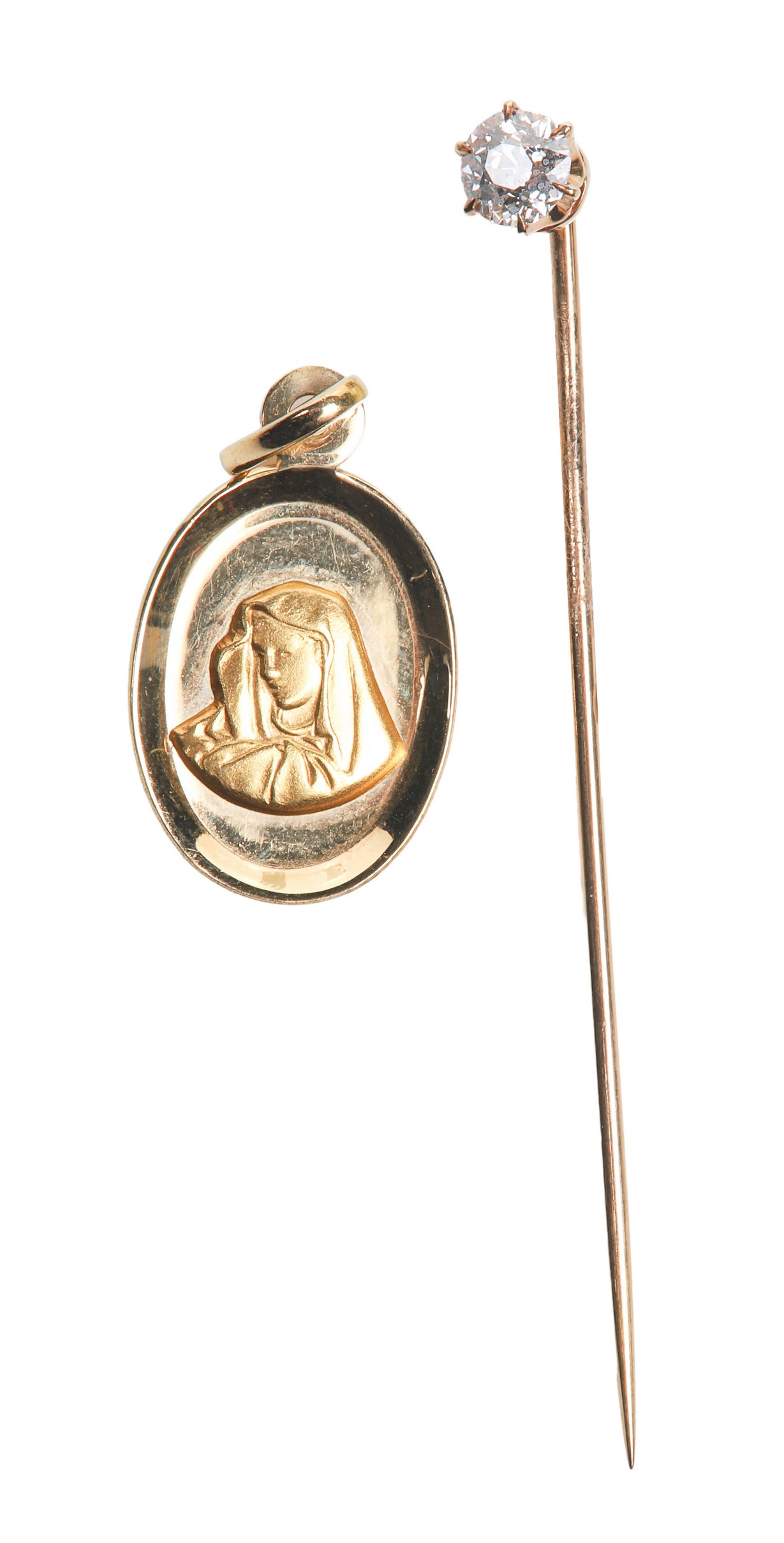Diamond stick pin and Madonna