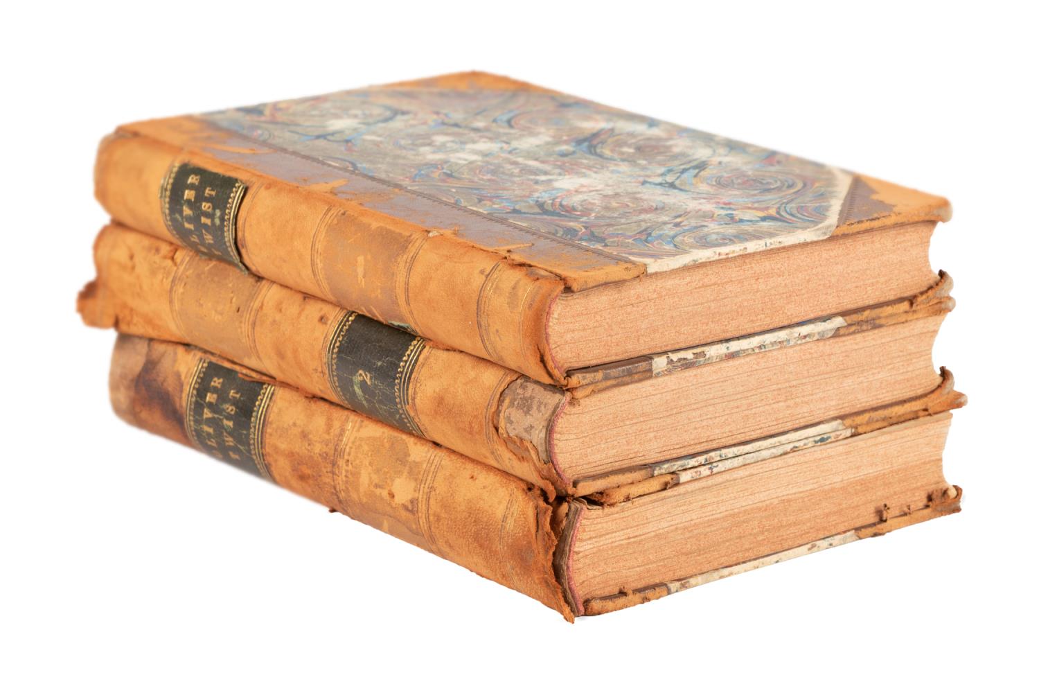DICKENS, 3 VOL LEATHER BOUND,