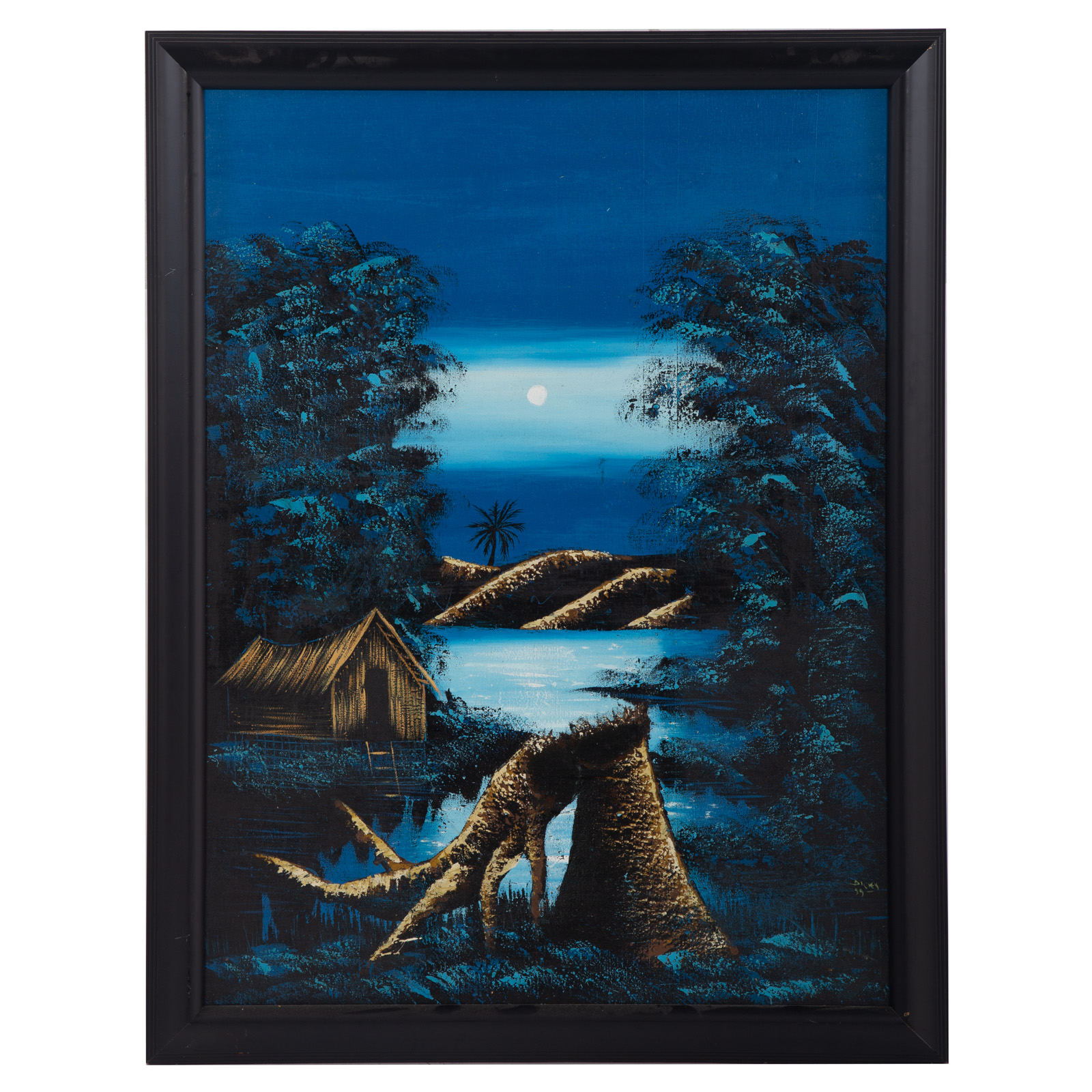 DICKY. VILLAGE AT NIGHT. OIL