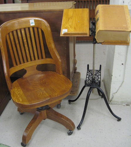DICTIONARY BOOKSTAND AND OAK DESK