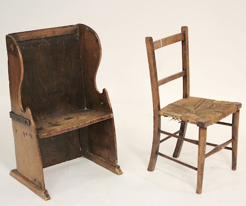 DIMINUTIVE ELM SETTEE, 18TH C, &