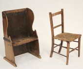 DIMINUTIVE ELM SETTEE, 18TH C,