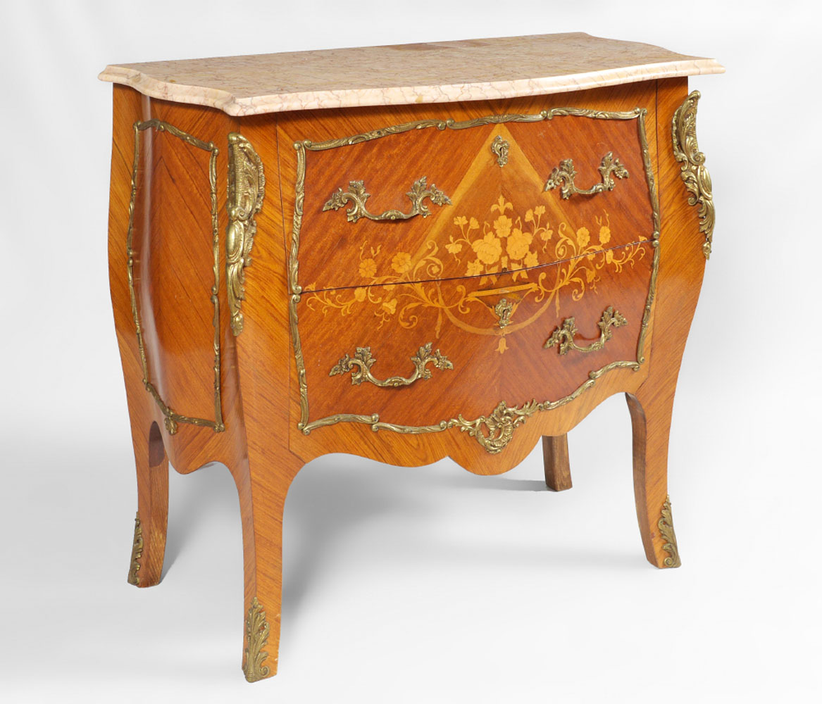 DIMINUTIVE MARBLE TOP MARQUETRY