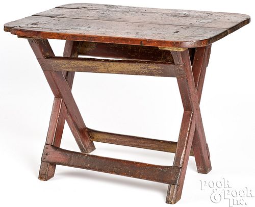 DIMINUTIVE PINE SAWBUCK TABLE, 19TH
