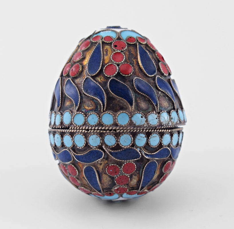 DIMINUTIVE RUSSIAN SILVER CLOISONNE
