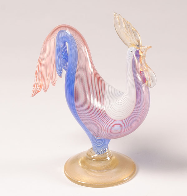Dino Martens Art Glass Rooster 10"H