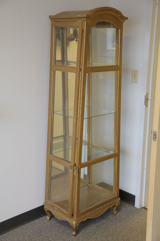DISPLAY CASE. Gold painted case