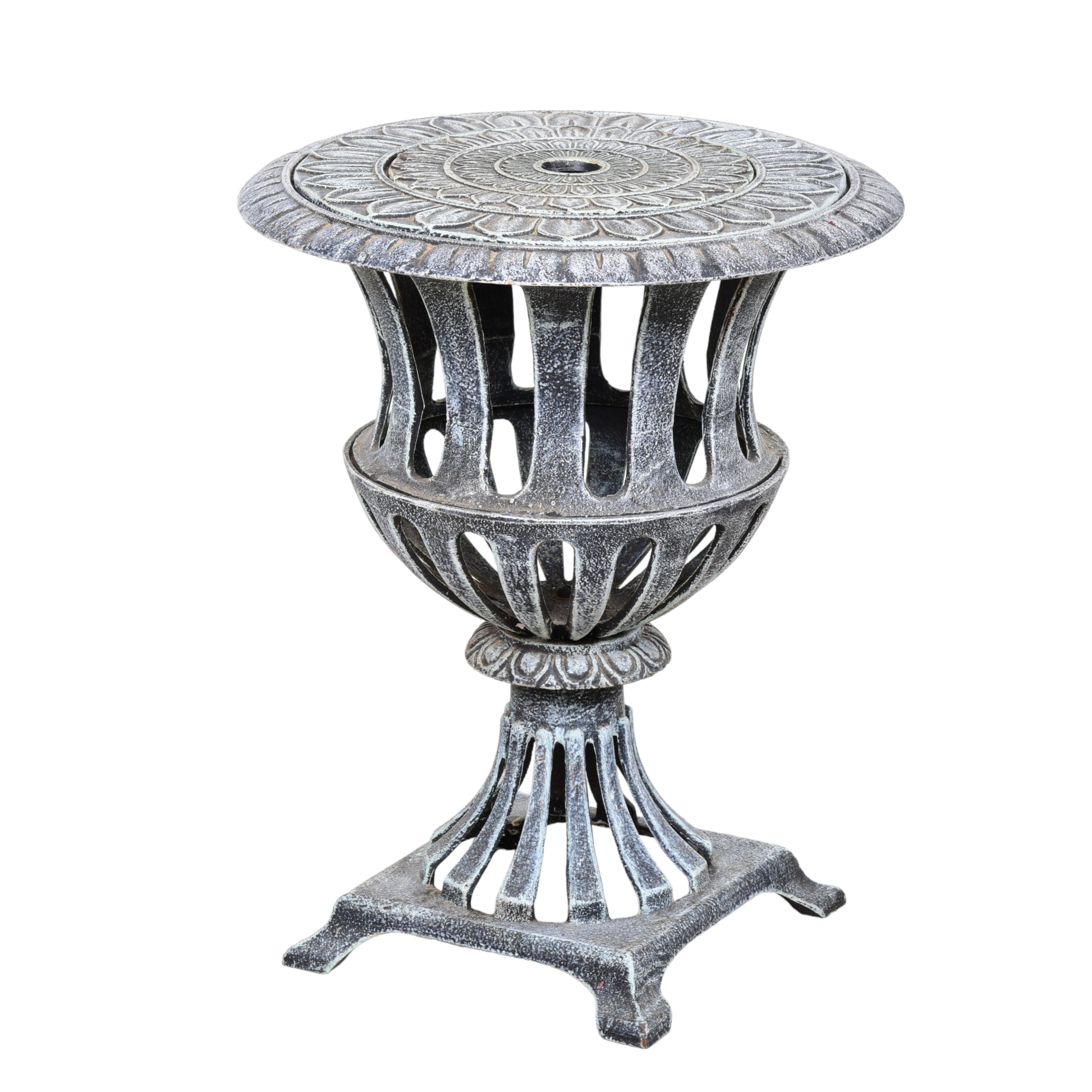 Distressed painted metal urn form