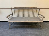 DISTRESSED PAINTED WOOD BENCH,