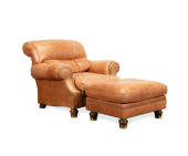 DISTRESSED TAN LEATHER ARMCHAI