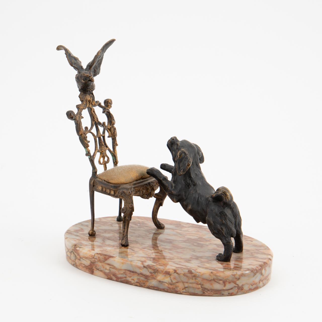 DOG & BIRD BRONZE PIN CUSHION,