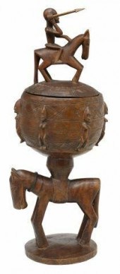 DOGON CARVED LIDDED VESSEL WIT