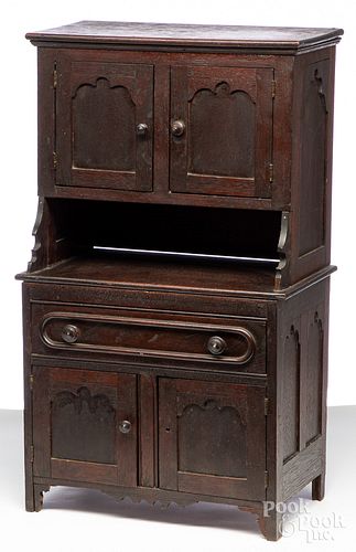DOLL'S WALNUT STEPBACK CUPBOARD,