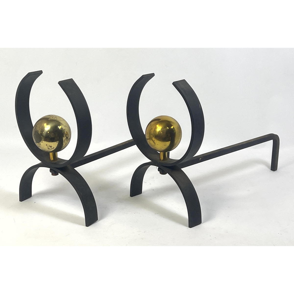 Donald Deskey Andirons, Brass Balls