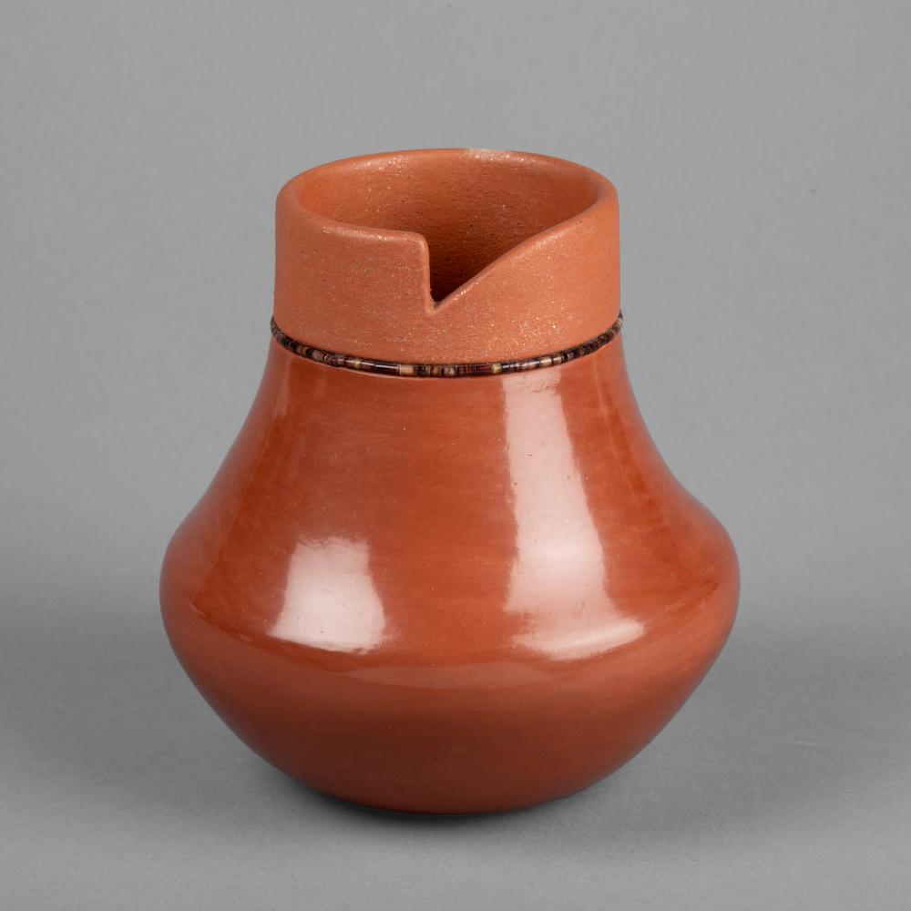 DORA TSE-PE, REDWARE POT WITH STONE