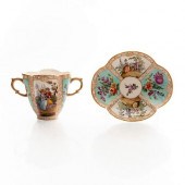 DOUBLE HANDLED FLORAL CUP AND