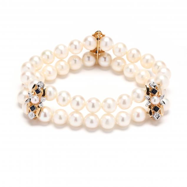 DOUBLE STRAND PEARL AND GEM-SET
