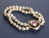 DOUBLE STRAND PEARL AND PINK T